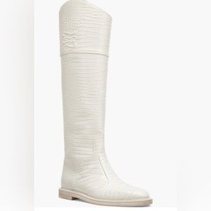 NIB $1690 Fendi Karligraphy Logo Croc Embossed Riding Boot 6.5 US / 36.5 EU !